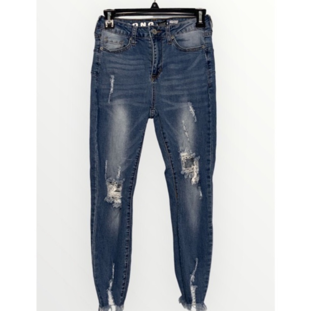 S.O.N.G Juniors Distressed Ripped High Rise Skinny Raw Hem Denim Blue Jeans 3/26